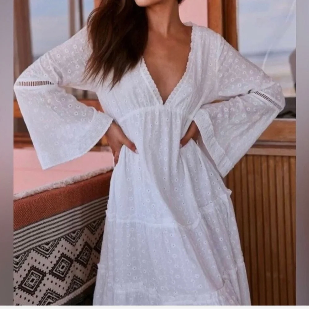 Elegant talisman White Embroidered Maxi Dress. - Picture 2 of 16